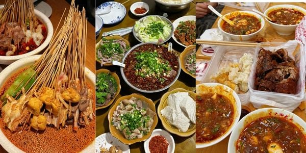 Leshan cuisine and delicacies featuring iconic Sichuan snacks such as Qiaojiao Niurou beef soup, doufunao tofu, bobo chicken, and sweet skin duck