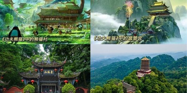 Mount Qingcheng scenery with Taoist architecture and forest landscapes, exploring the vibe inspiring Kung Fu Panda’s village (Chengdu day trip)